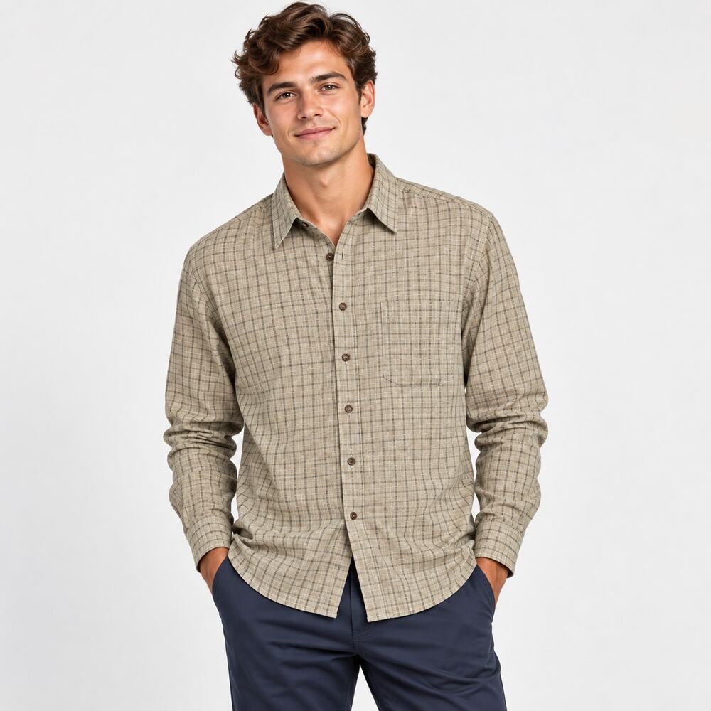Murano Button-Up Shirt Mens Size XL Cotton Plaid Neutral Country Business Casual